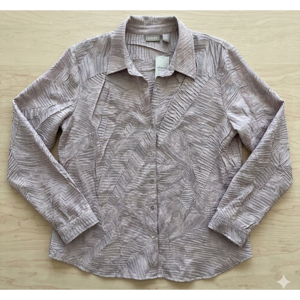 NEW Chico's Crinkle Glaze Blouse Women 2 Large Petal Pink Leaf Textured Office